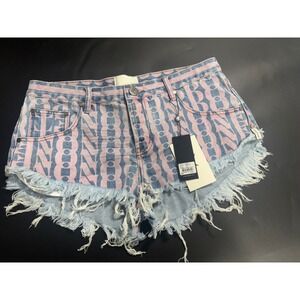 One Teaspoon NWT Dukes Low Waist Mini Denim Shorts Pacifica/Pink  33‎ MSRP $120